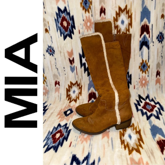 MIA Shoes - Mia Over Knee Suede Brown Boots With Sherpa Like Trim